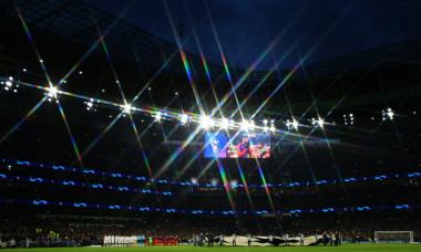 London, UK. 9th Apr 2019. (Editors note, a star filter was placed on the lens to create this effect) a general view as the teams line up for the UEFA Champions League Quarter Final, First Leg match, Tottenham Hotspur v Manchester City at The Tottenham Hot