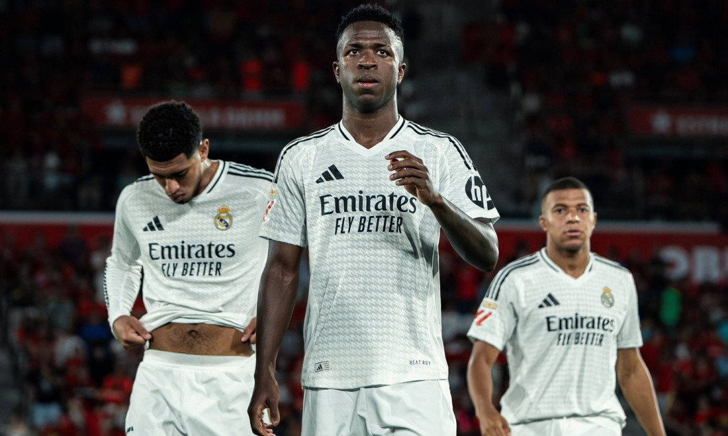 RCD Mallorca v Real Madrid - LaLiga EA Sports MALLORCA, SPAIN, AUGUST 18: Vinicius Junior of Real Madrid CF, Jude Bellin