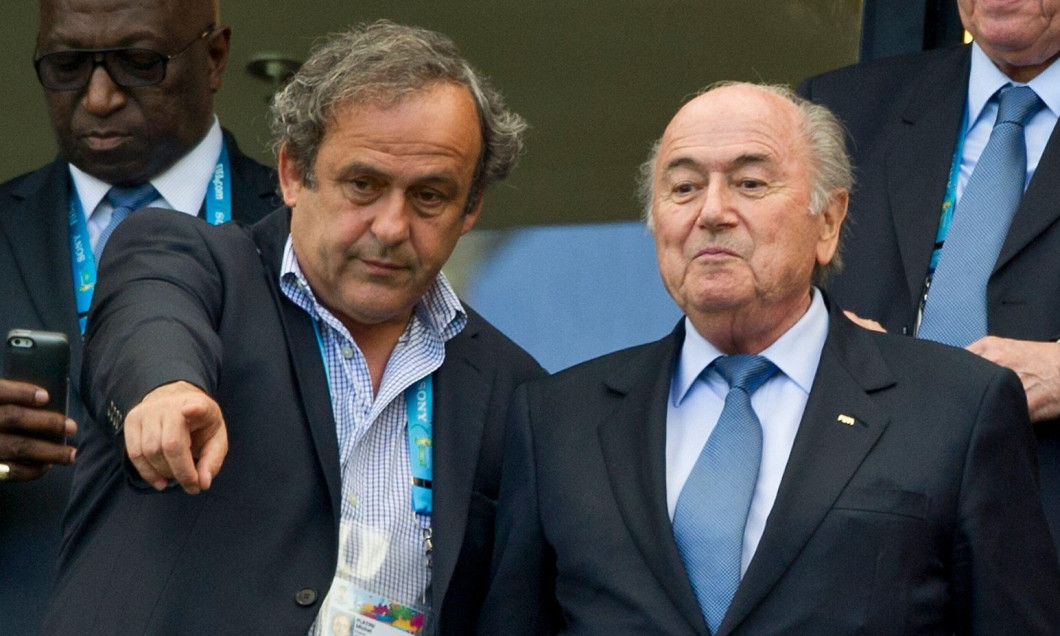 ARCHIVE PHOTO; Acquittal for Sepp Blatter and Michael Platini in the trial for dubious payment of millions. UEFA President Michel PLATINI, left, and FIFA President Joseph Sepp BLATTER in the stands, Germany (GER) - Portugal (POR) 4:0, preliminary round gr