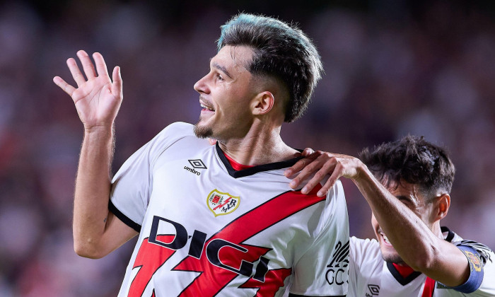 Madrid, Spain. 16th Sep, 2024. Andrei Ratiu of Rayo Vallecano celebrates a goal during the 2024/2025 La Liga EA Sports week 5 football match between Rayo Vallecano and CA Osasuna at Estadio de Vallecas. Final score: Rayo Vallecano 3:1 CA Osasuna Credit: S