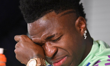 Madrid -Spain, March 25, 2024, Player Vinicius Junior of the Brazilian football team in a press conference, cries when the topic of the interview is the racism he suffers in Spain Credit: Andre Paes/Alamy Live News