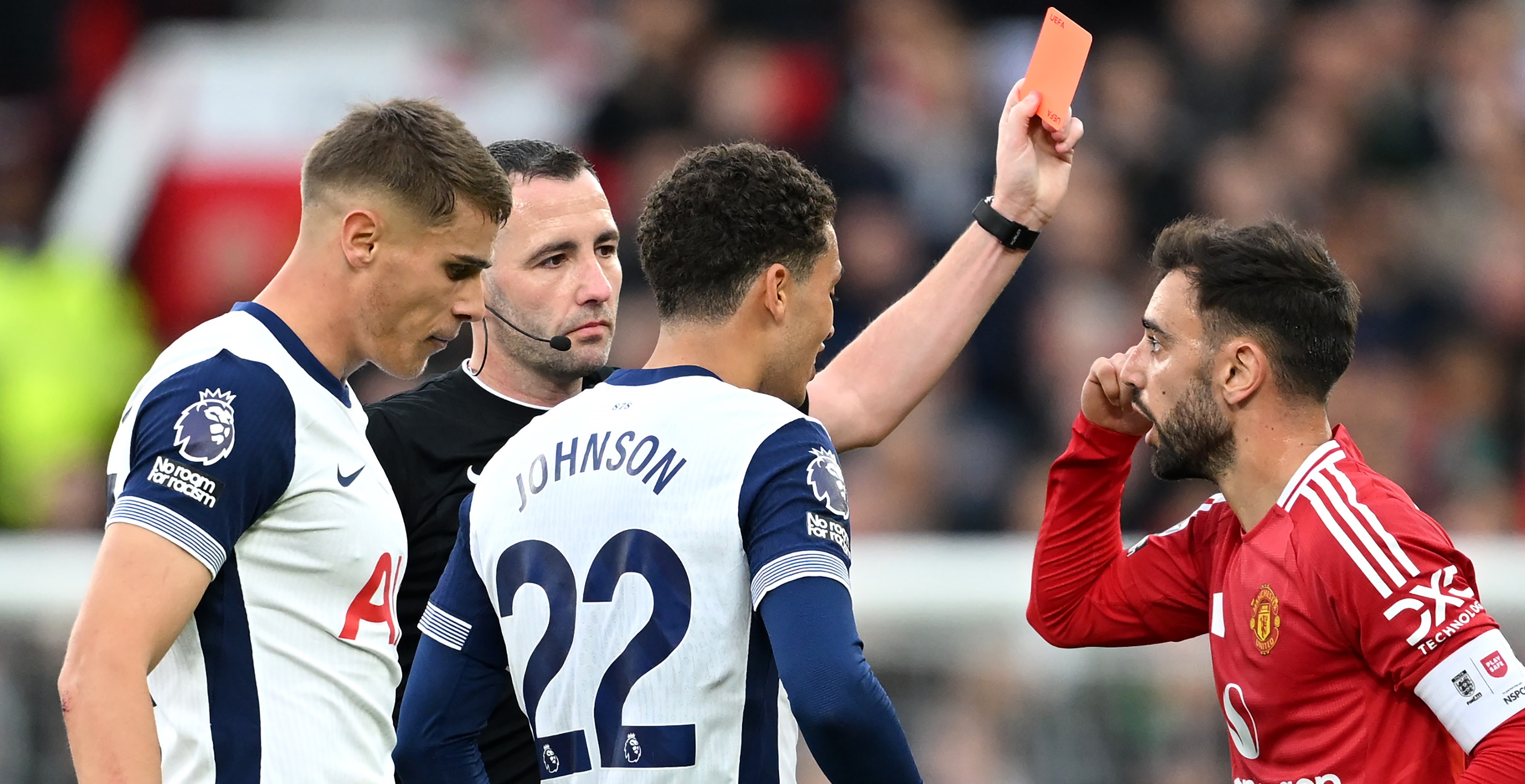 Manchester United - Tottenham 0-1, ACUM pe DGS 1. ROȘU Bruno Fernandes! Drăgușin, rezervă