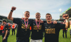 FC Midtjylland v Silkeborg IF - 3F Superligaen Herning, Denmark - May 26: Oscar Hedvall, Jonas Loessl and Martin Fraisl