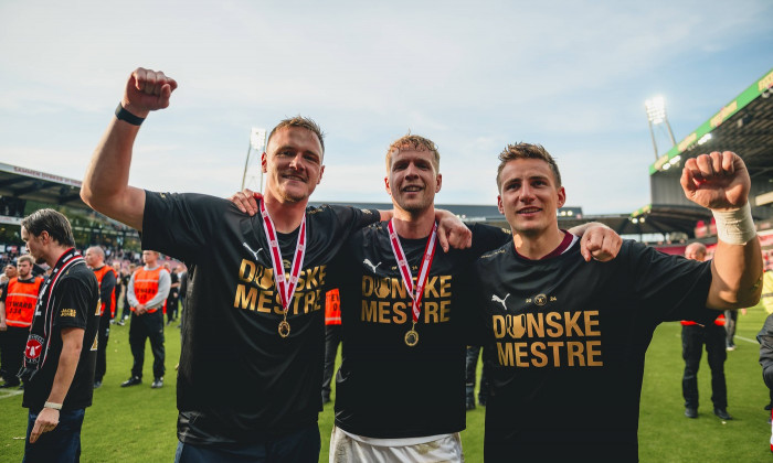 FC Midtjylland v Silkeborg IF - 3F Superligaen Herning, Denmark - May 26: Oscar Hedvall, Jonas Loessl and Martin Fraisl