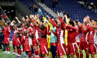 Team Brest celebrate win after the UEFA Champions League, League phase football match between Salzburg and Brest FOOTBAL