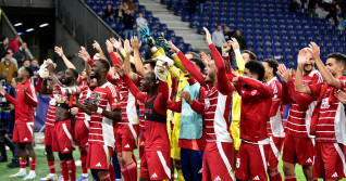 Team Brest celebrate win after the UEFA Champions League, League phase football match between Salzburg and Brest FOOTBAL