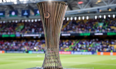 Athens, Greece. 29th May, 2024. The Conference League trophy is seen during the 2023/2024 Conference League Final football match between Olympiacos FC and ACF Fiorentina at AEK Arena stadium in Athens (Greece), May 29th, 2024. Credit: Insidefoto di andrea