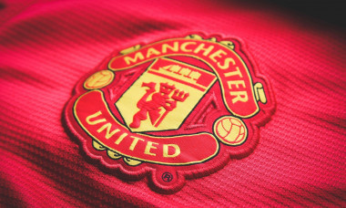 Manchester United. Logo embroidered on the T-shirt. Red Devil Football Club of England. Royal Football Club.