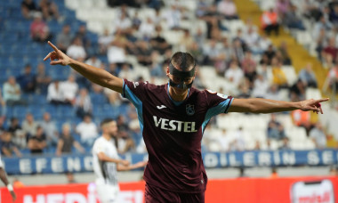 Filip Benkovic of Trabzonspor celebrates after scoring the third goal of his team during the Turkish Super League footba