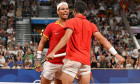 Paris, France. 31st July, 2024. Rafael Nadal and partner Carlos Alcaraz of Team Spain during the Men's Doubles match on day five of the Olympic Games Paris 2024 at Roland Garros on July 31, 2024 in Paris, France. Photo by Laurent Zabulon/ABACAPRESS.COM Cr