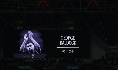 An image of George Baldock is shown on the screen during a minutes silence in his memory ahead of kick off - England v Greece, UEFA Nations League, Wembley Stadium, London, UK - 10th October 2024Editorial Use Only