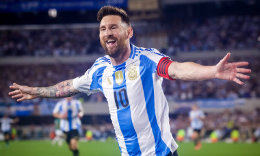 Buenos Aires, Argentina, MAS Monumental Stadium L. Messi (10) Captain of Argentina celebrating the first goal scored aga