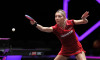 MACAO, CHINA - SEPTEMBER 09: Bernadette Szocs of Romania competes in the Women s Singles Round of 32 match against Wang