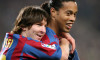 Lionel Messi (li.) und Ronaldinho (beide FC Barcelona) - Torjubel