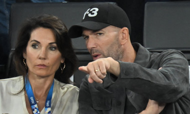 Paris 2024 - Zinedine Zidane And Wife At Basketball Final France v USA