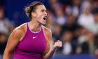 WUHAN, CHINA - OCTOBER 13: Aryna Sabalenka reacts in the Women s Singles Final match against Zheng Qinwen of China on da