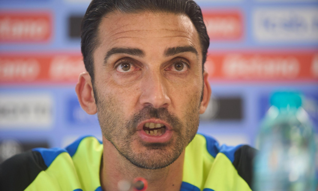 Bucharest, Romania. 12th Aug, 2024: Elias Charalambous, FCSB football team coach, and midfielder Mihai Lixandru (not in picture) hold a press conference, at the FCSB Training Centre, one day ahead the UEFA Champions League, third qualifying round 2nd leg