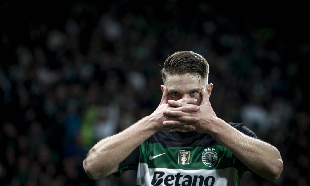 Viktor Gyokeres forward of Sporting CP celebrates after scoring a goal during during the Liga Portugal Betclic match bet