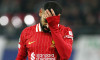 Leipzig, Germany. 23th October 2024. Liverpools Mohamed Salah reacts during their UEFA Champions League soccer match between RB Leipzig and Liverpool FC at the Red Bull Arena Stadion . Credit: Davide Elias / Alamy Live News