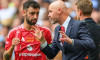 London, UK. 10th Aug, 2024 - Manchester City v Manchester United - Community Shield - Wembley Stadium. Manchester United Manager Erik ten Hag talks to Bruno Fernandes. Picture Credit: Mark Pain / Alamy Live News