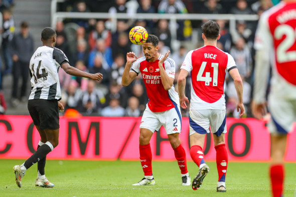 Newcastle United FC v Arsenal FC Arsenal defender William Saliba (2) heads the ball during the Newcastle United FC v Ars