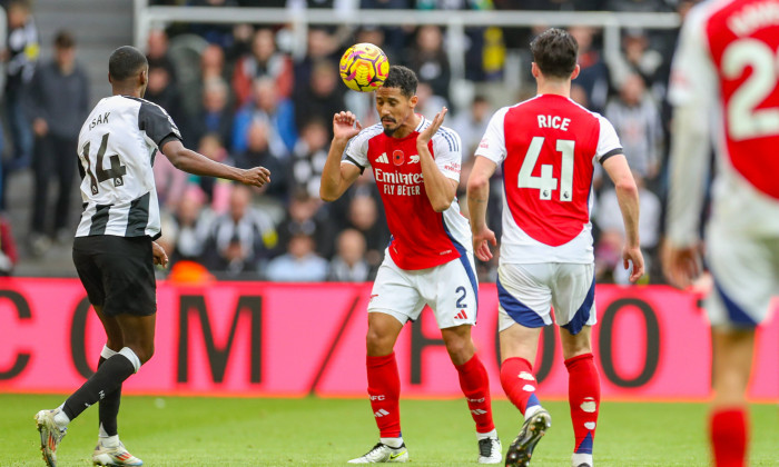 Newcastle United FC v Arsenal FC Arsenal defender William Saliba (2) heads the ball during the Newcastle United FC v Ars