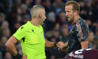 Birmingham, UK. 02nd Oct, 2024. Soccer: Champions League, Aston Villa - Bayern Munich, preliminary round, matchday 2, Villa Park, Munich's Harry Kane (r) discusses with referee Radu Petrescu from Romania. Credit: Peter Kneffel/dpa/Alamy Live News