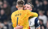 Tottenham Hotspur Stadium, London, UK. 30th Oct, 2024. Carabao Cup Last 16 Football, Tottenham Hotspur versus Manchester City; Guglielmo Vicario of Tottenham Hotspur hugs Radu Dragusin after the final whistle Credit: Action Plus Sports/Alamy Live News