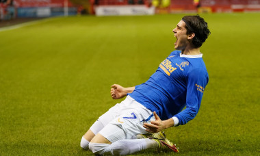 Rangers' Ianis Hagi celebrates scoring his sides first goal of the game during the cinch Premiership match at Pittodrie Stadium, Aberdeen. Picture date: Tuesday January 18, 2022.