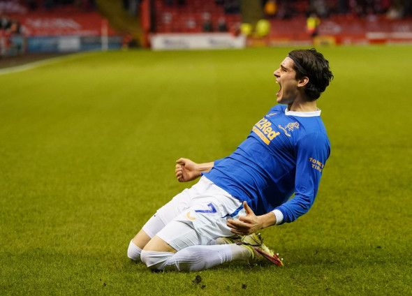 Rangers' Ianis Hagi celebrates scoring his sides first goal of the game during the cinch Premiership match at Pittodrie Stadium, Aberdeen. Picture date: Tuesday January 18, 2022.