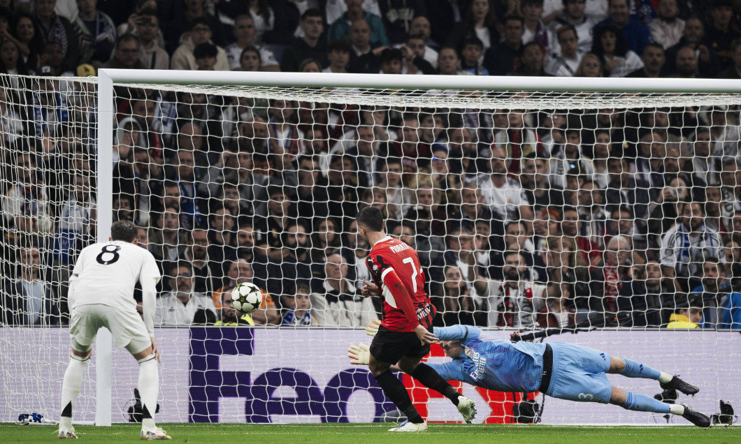 Real Madrid CF v AC Milan - UEFA Champions League Alvaro Morata of AC Milan scores a goal during the UEFA Champions Leag