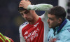 Milan, Italy, 6th November 2024. Kai Havertz of Arsenal FC holds a swab on his bloodied head as he leaves the field of p