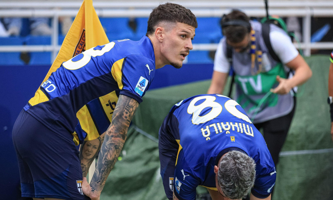 Dennis Man (Parma Calcio) and Valentin Mihaila (Parma Calcio) during Parma Calcio vs Udinese Calcio, Italian soccer Serie A match in Parma, Italy, September 16 2024