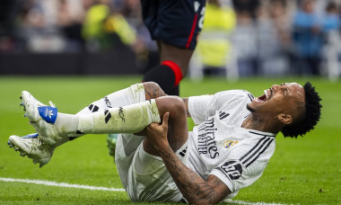 Real Madrid CF vs CA Osasuna - La Liga EA Sports 2024/25 Eder Militao of Real Madrid CF (C) seen injured on the ground d