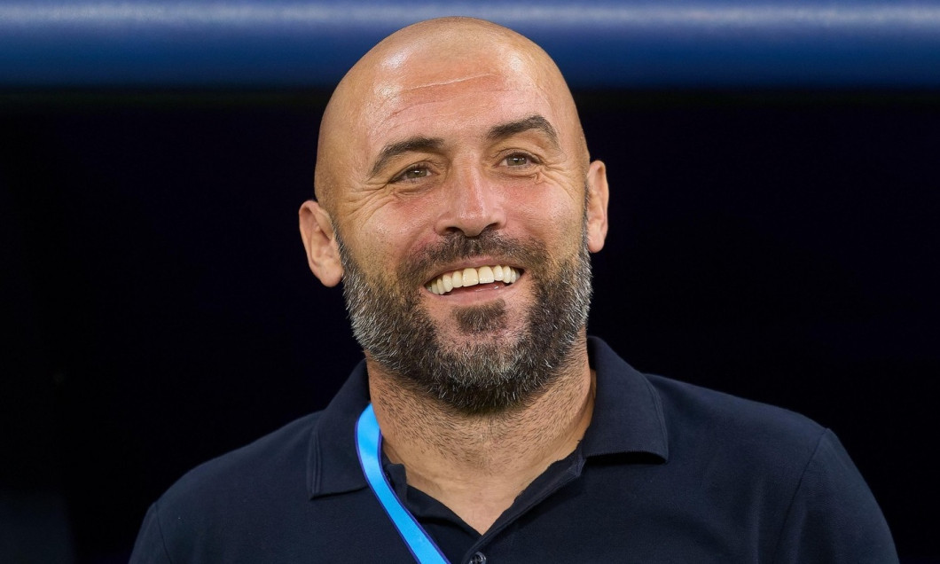 Bucharest, Romania. 17th Aug, 2024: Portuguese Anthony da Silva, coach of Politehnica Iasi, smile during the football match between FCSB and Politehnica Iasi in the 6th round of Superliga, the first league of the Romanian 2024-2025 football championship,