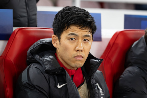 Liverpool v Bayer Leverkusen Champions League 05/11/2024. Liverpool midfielder Wataru Endo (3) on the bench during the C