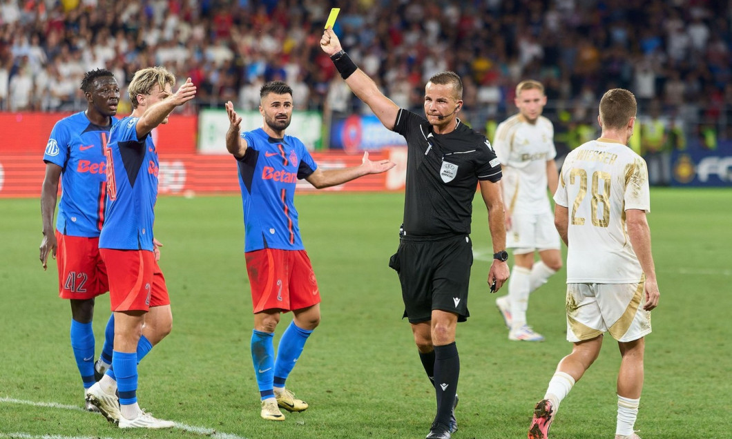 Bucharest, Romania. 13th Aug, 2024: Referee Morten Krogh during the UEFA Champions League, third qualifying round 2nd leg football match between FCSB and AC Sparta Praha, at Steaua Stadium, in Bucharest. Credit: Lucian Alecu/Alamy Live News