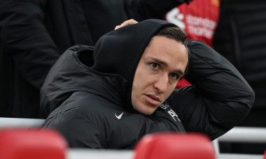 Federico Chiesa of Liverpool sits in the stands ahead of the Premier League match Liverpool vs Brighton and Hove Albion at Anfield, Liverpool, United Kingdom, 2nd November 2024(Photo by Cody Froggatt/News Images)