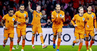 Netherlands forwarder Wout Weghorst celebrating the goal during the match Netherlands - Hungary at the Johan Cruijff Are