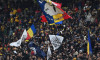 Steaguri tricolore fluturate in tribuna la meciul de fotbal dintre Romania si Kosovo, contand pentru Liga Natiunilor, de