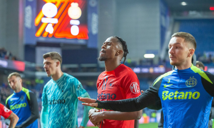 Rangers v Steaua Bucharest Europa League 24/10/2024. Siyabonga Ngezana of FC Steaua Bucharest applauds the traveling sup