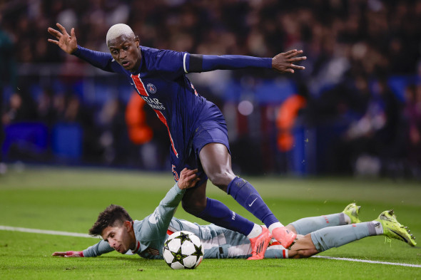 Paris, France - November 6: Nuno Mendes of Paris Saint-Germain (R) fights for the ball with Giuliano Simeone of AtlĂ� tic