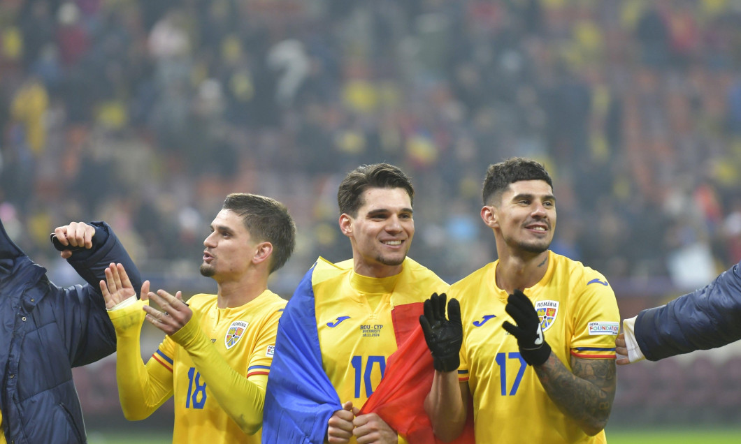 Razvan Marin , Ianis HAGI and Florinel Coman during UEFA Nations League game Romania vs Cyprus , 18.11.2024 , Bucharest , Romania