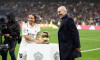 Luka Modric of Real Madrid and Zinedine Zidane gives the Golden Ball (Ballon D&#x80;&#x99;Or) to Karim Benzema during the Spanish championship La Liga football match between Real Madrid and Sevilla FC on October 22, 2022 at Santiago Bernabeu stadium in Ma