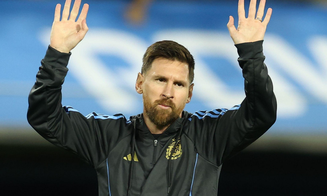 Argentinas forward Lionel Messi waves supporters during the warm up before the South American football qualifying match against Peru for the 2026 FIFA World Cup at La Bombonera stadium in Buenos Aires on November 19, 2024.