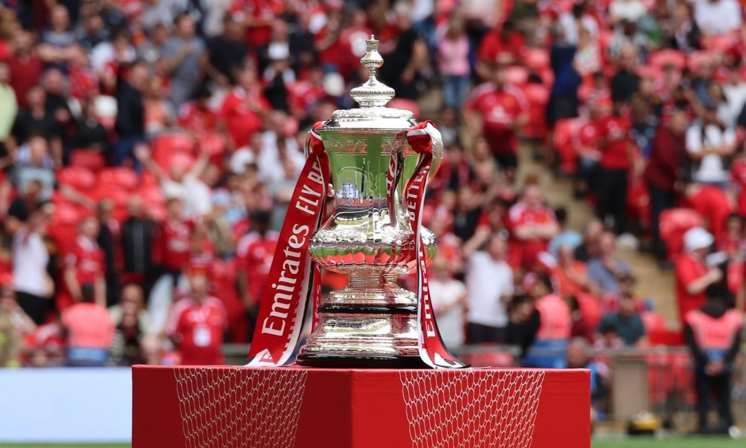 London, UK. 10th Aug, 2024. LONDON, ENGLAND - AUGUST 10: FA Cup Trophy before kick off during The FA Community Shield between Manchester City and Manchester United at Wembley Stadium on August 10th, 2024 in London, England. Credit: Action Foto Sport/Alamy