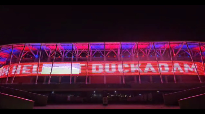 Mesajul proiectat pe stadionul Ghencea / Foto: Facebook @Steaua Bucuresti