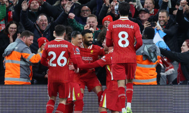 Liverpool, UK. 1st Dec, 2024. Liverpool's Mohamed Salah celebrates scoring his sides second goal during the Premier League match at Anfield, Liverpool. Picture credit should read: Simon Bellis/Sportimage Credit: Sportimage Ltd/Alamy Live News