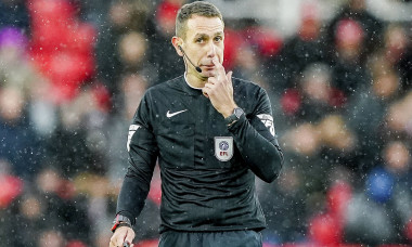 Stoke City FC v Sheffield Wednesday FC Referee David Coote in the rain during the Stoke City FC v Sheffield Wednesday FC