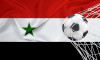 Football ball with the national flag of Syria. Flag of Syria. Horizontal Realistic waving flag of State of Syria. Fabric textured flowing flag of Syri